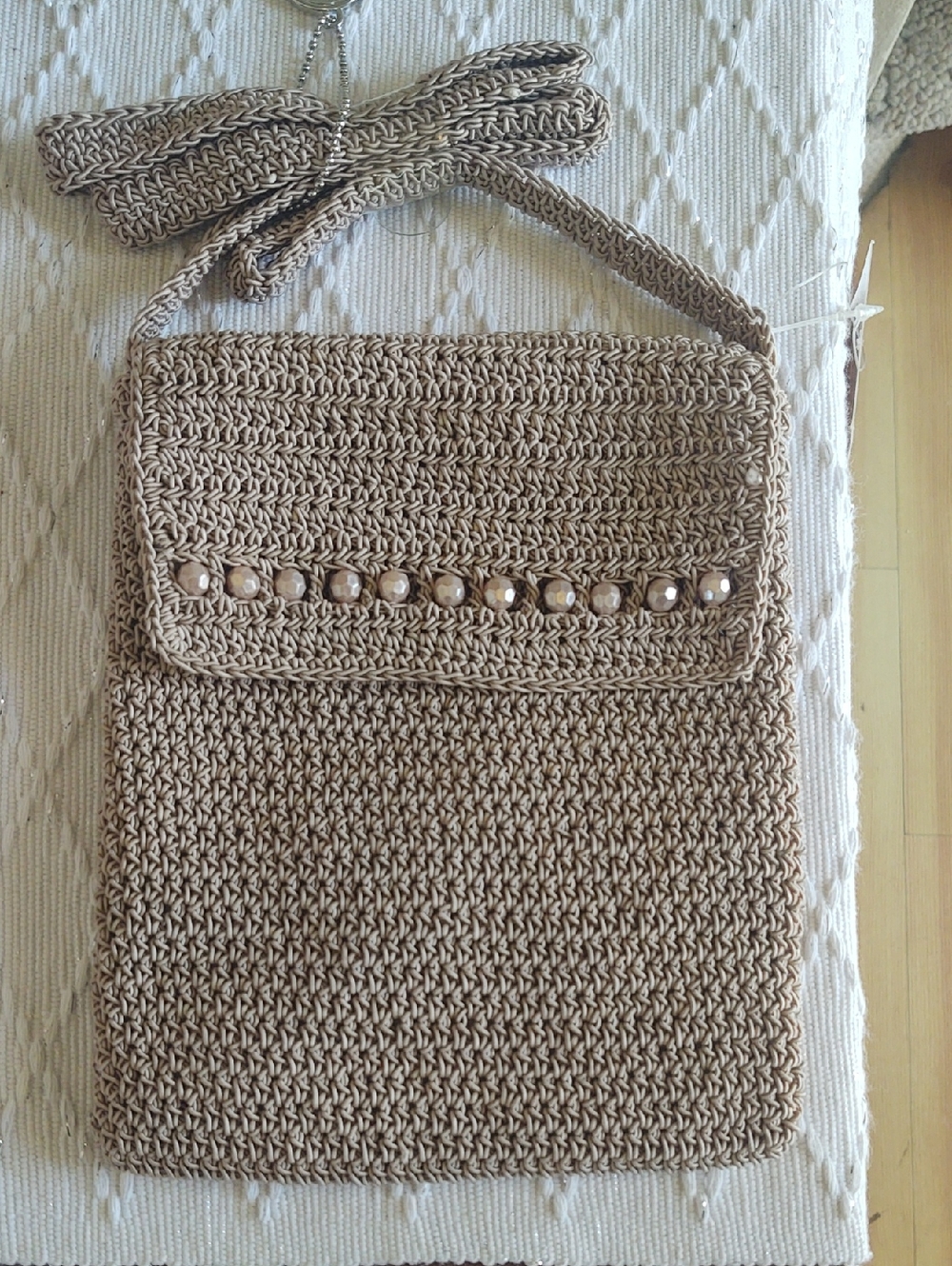 kathy ireland Beige Woven Crossbody with Bead Trim